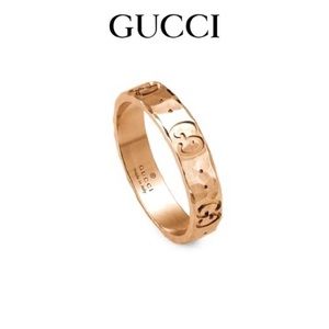 New Gucci 18k Rose Gold GG Hammered Ring Size 8.25